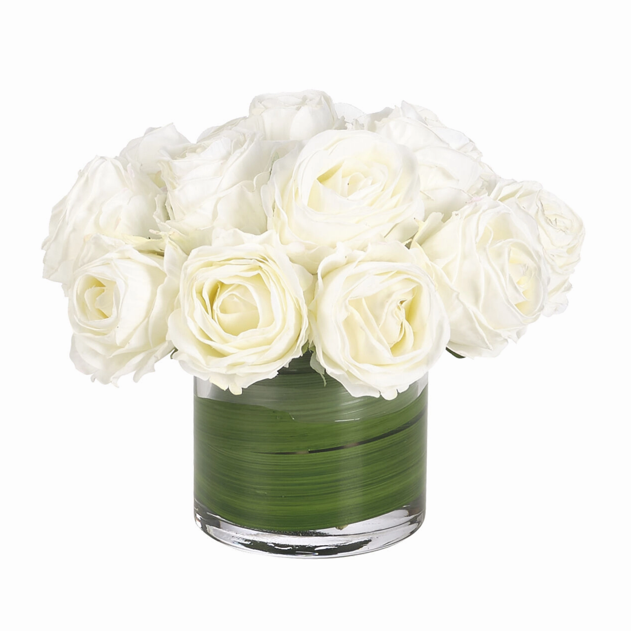 7" Faux White Rose Watergarden in Glass Cylinder home display ornament