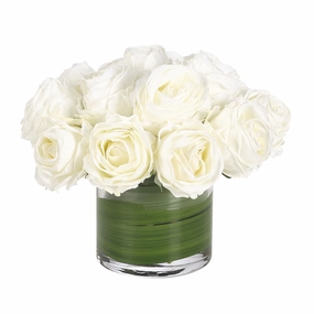 7" Faux White Rose Watergarden in Glass Cylinder home display ornament