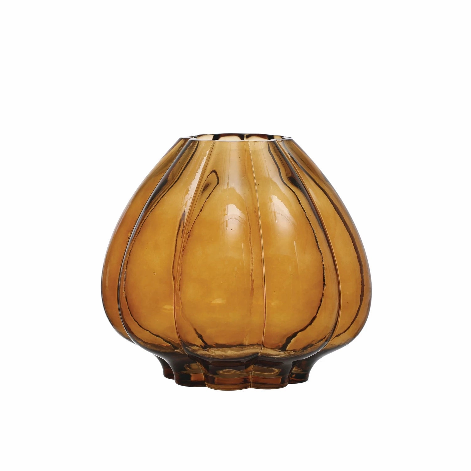 9-3/4" Round x 8-3/4"H Fluted Glass Vase, Brown interior room decor