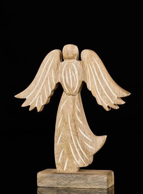 9.75"H x 8.25W Mango Wood Angel interior room decor