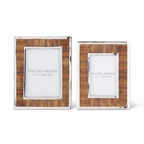 9.75" Silver Metal & Bamboo Photo Frame interior room decor