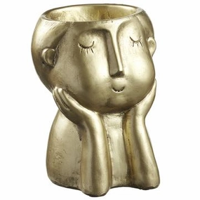 9" Antique Gold Face Planter interior room decor