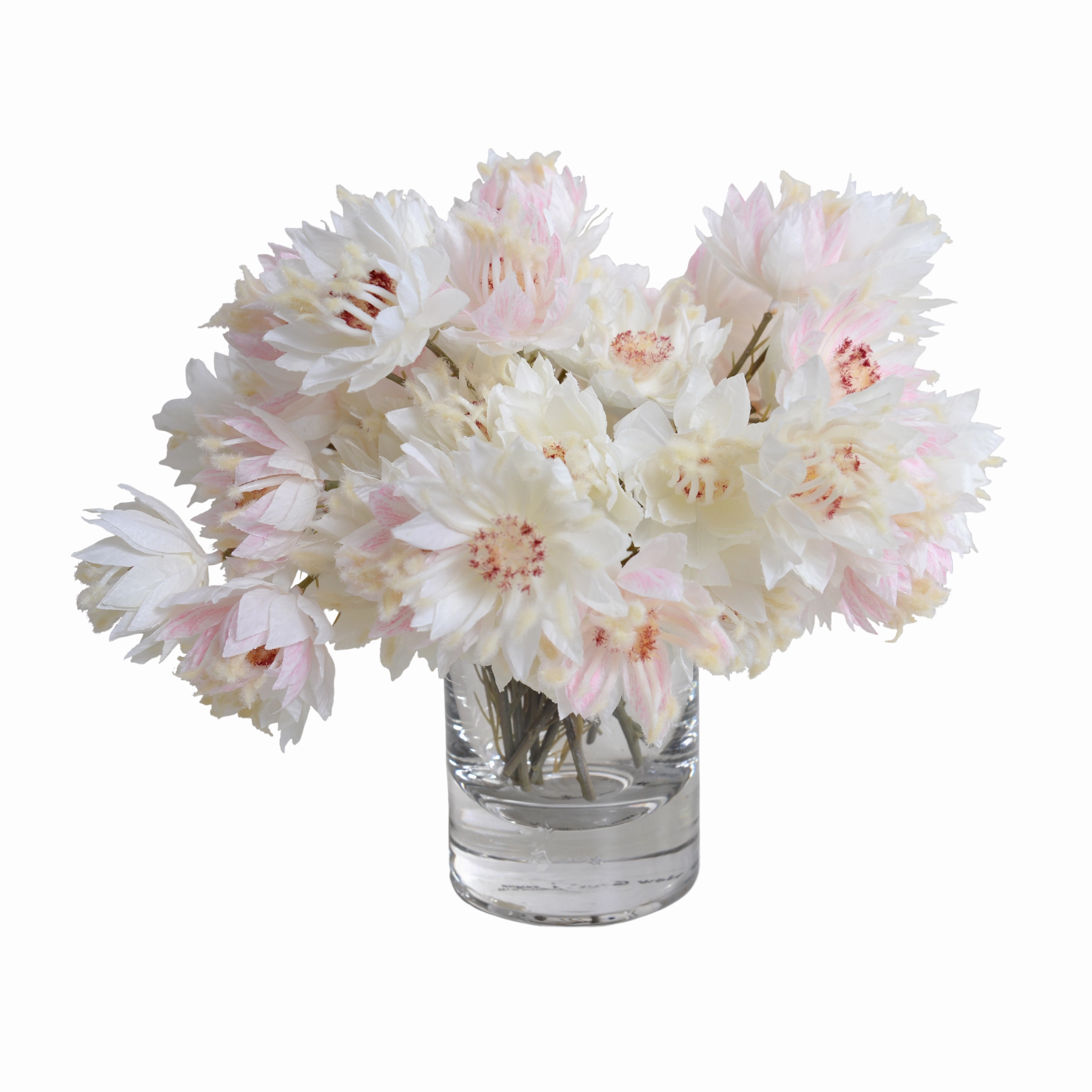 9" Faux Blush Pink Protea Flowers in Glass home display ornament