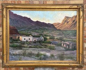 "GHOST TOWN ON THE RIO GRANDE" OIL PAINTING BY LOU ANN BOWER classic mural painting