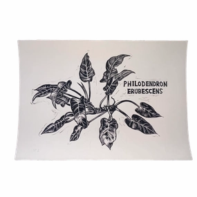 "Philodendron Erubescens" Original Linocut Print framed wall decor