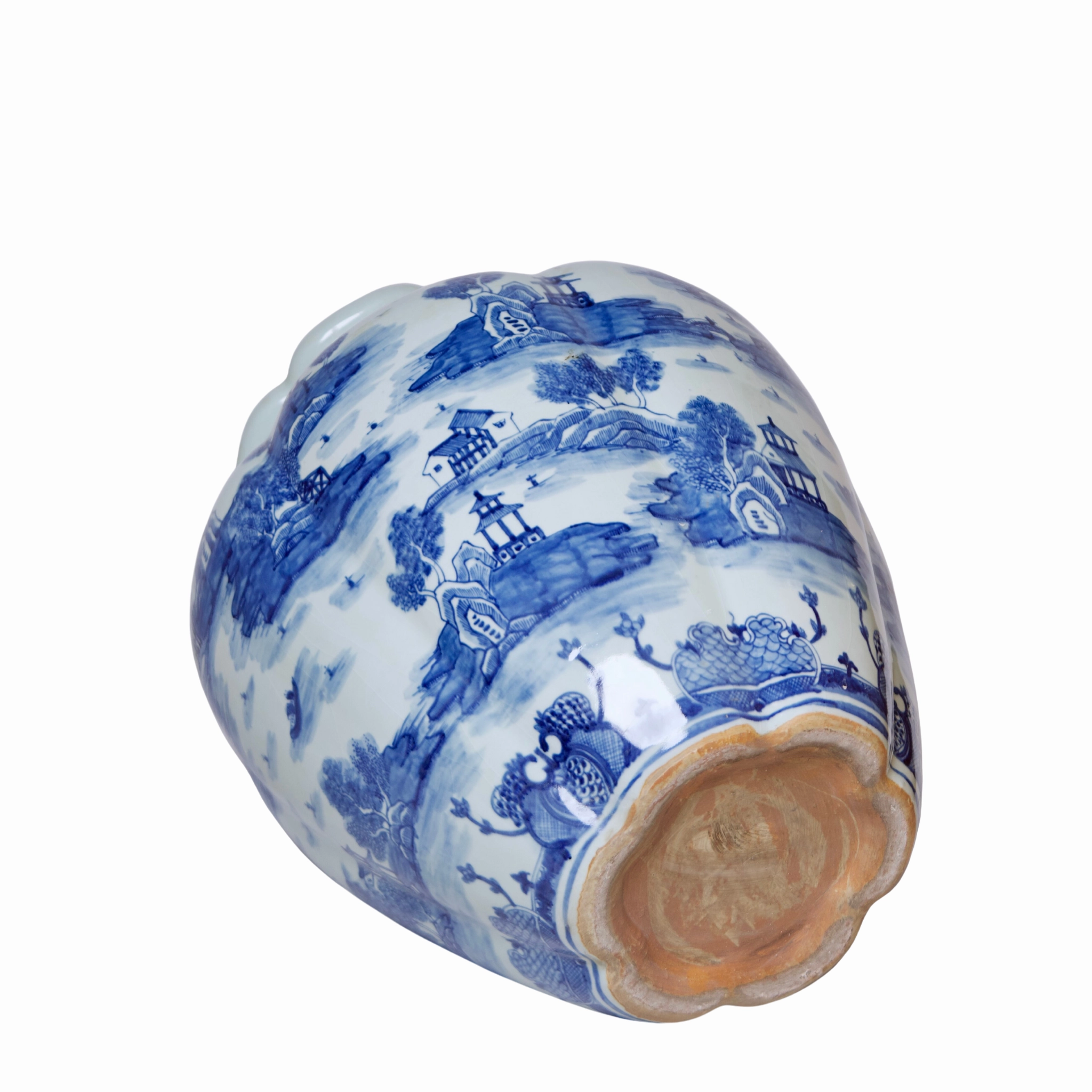 "Willow Ware" Blue and White Porcelain Gourd Vase
