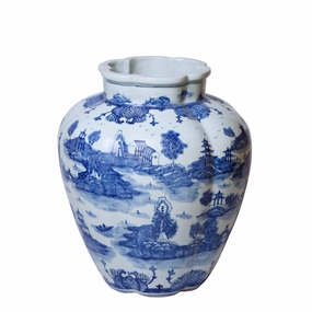 "Willow Ware" Blue and White Porcelain Gourd Vase home display ornament