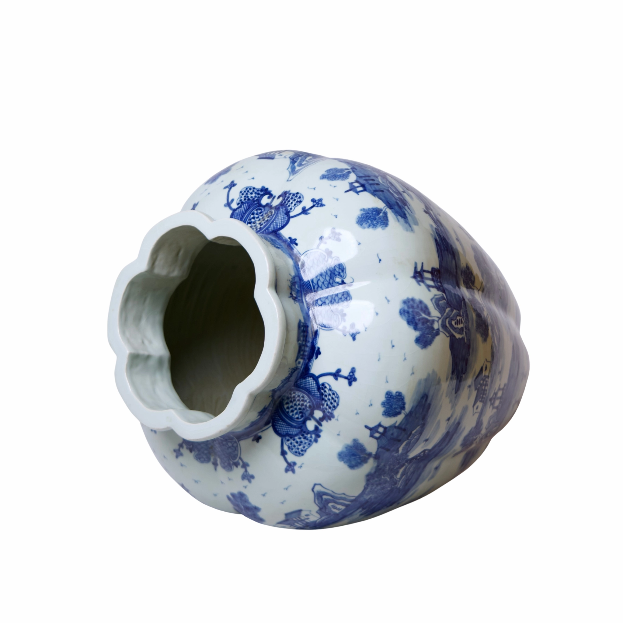 "Willow Ware" Blue and White Porcelain Gourd Vase