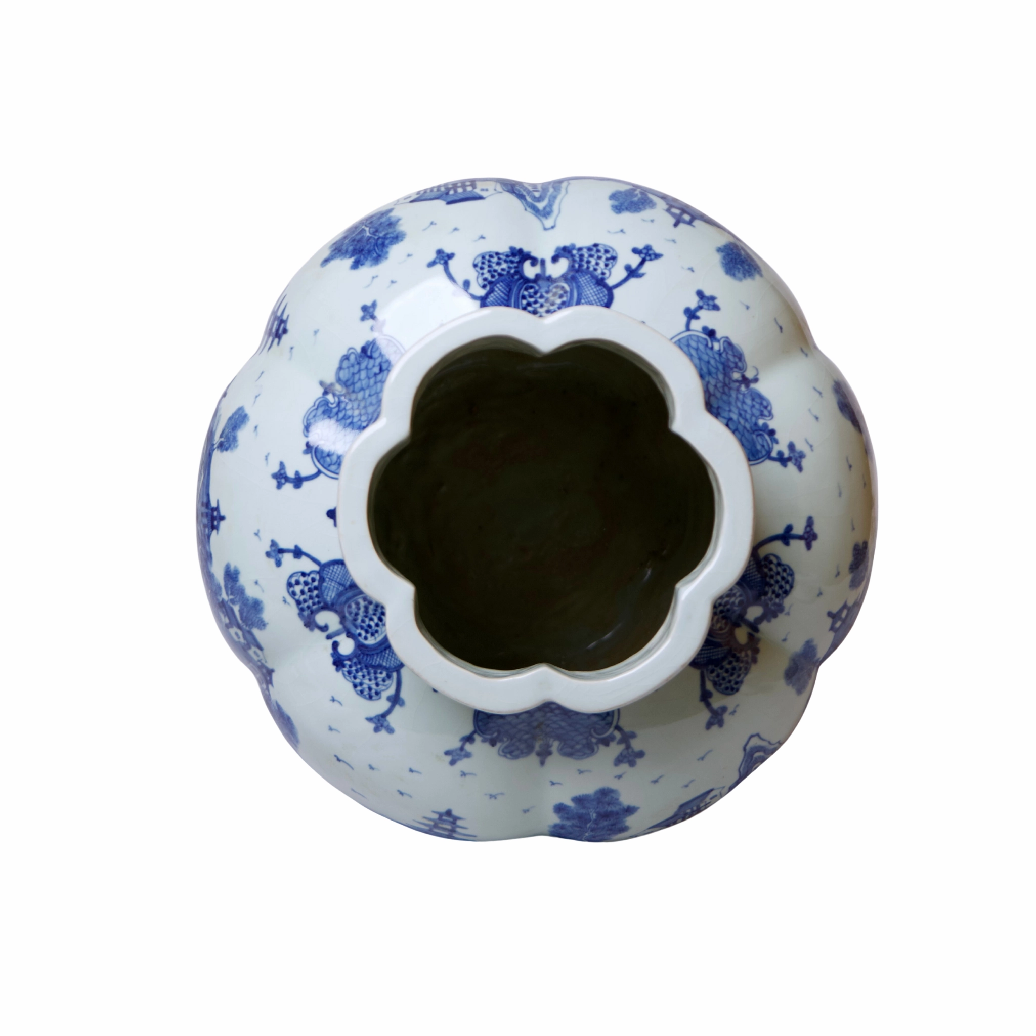 "Willow Ware" Blue and White Porcelain Gourd Vase