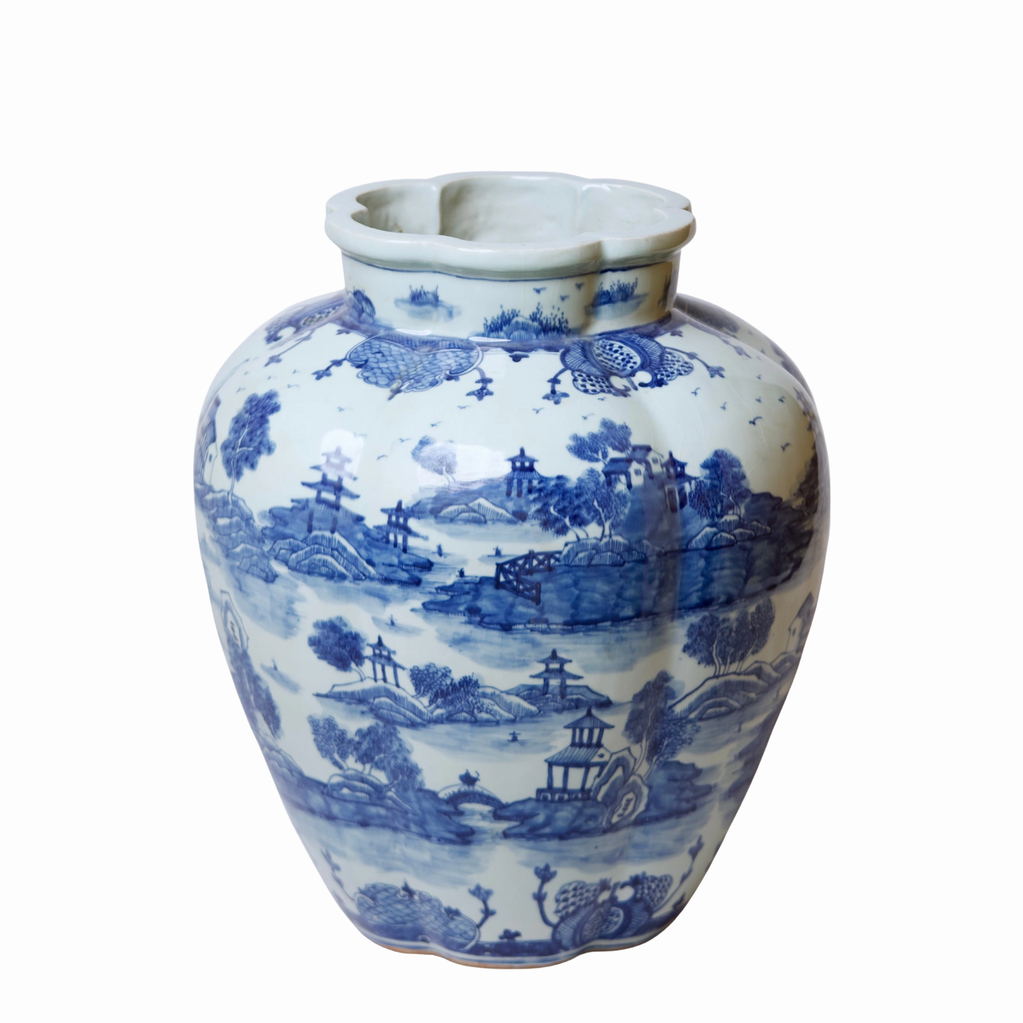 "Willow Ware" Blue and White Porcelain Gourd Vase