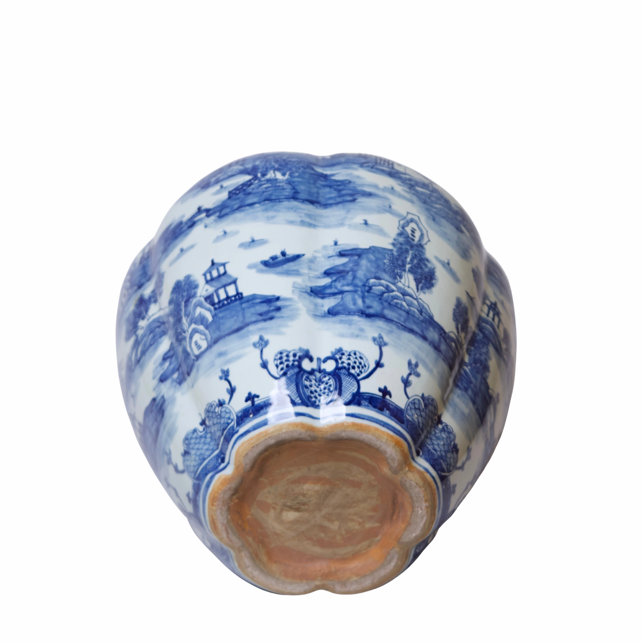 "Willow Ware" Blue and White Porcelain Gourd Vase