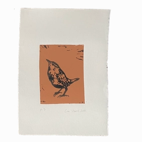 "Wren" Original Linocut Print framed wall decor