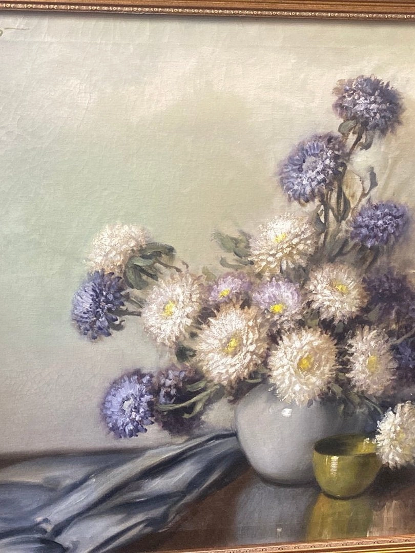 A.D. GREER "PURPLE MUM FLOWERS" PAINTING