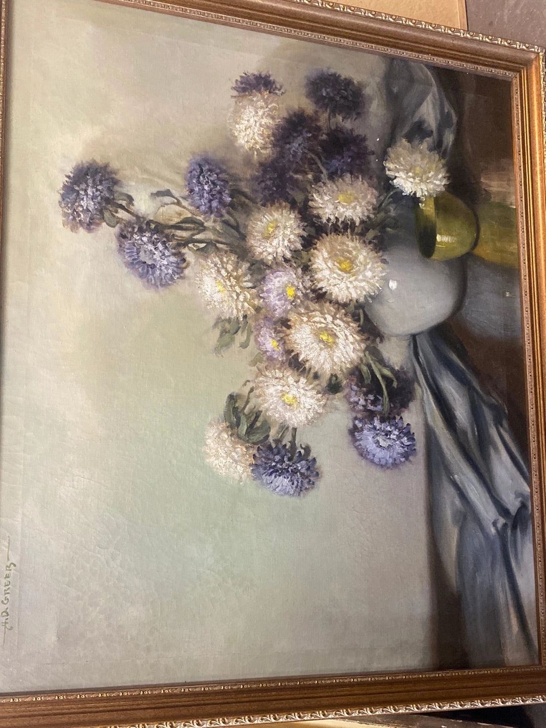 A.D. GREER "PURPLE MUM FLOWERS" PAINTING