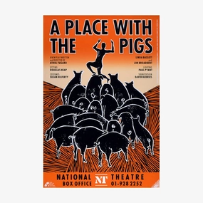 A Place with the Pigs 1988 Print vintage woodcut wallpaper