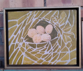 ACRYLIC PAINTING OF A NEST OF EGGS classic mural painting