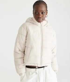 Aeropostale Damen Leichte Pufferjacke mit Kapuze - Größe XL - Polyester - Teen Mode & Bekleidung Beige Aeropostale