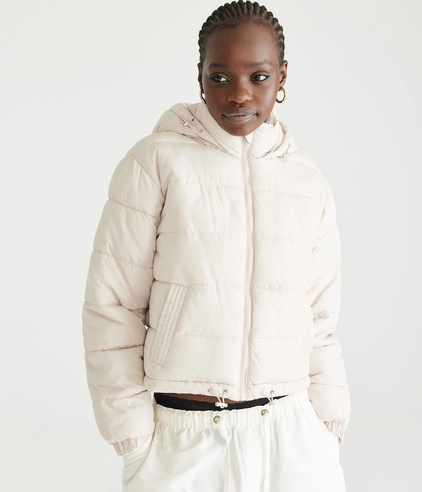 Aeropostale Damen Leichte Pufferjacke mit Kapuze - Größe XL - Polyester - Teen Mode & Bekleidung Beige Aeropostale