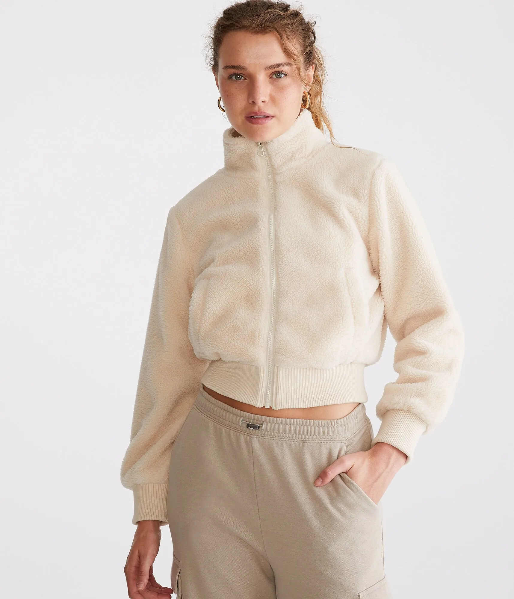 Aeropostale Damen Sherpa-Fleece-Bomberjacke - - Größe XL - Polyester - Teen-Mode & Bekleidung Weiß Aeropostale