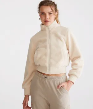 Aeropostale Damen Sherpa-Fleece-Bomberjacke - - Größe XL - Polyester - Teen-Mode & Bekleidung Weiß Aeropostale