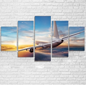 Airliner Jet Cruising over Clouds Printed Multiple Canvas Poster canvas mural art