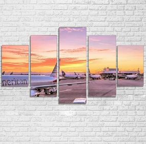 Airport Photo During Sunset Printed Multiple Canvas Poster canvas mural art
