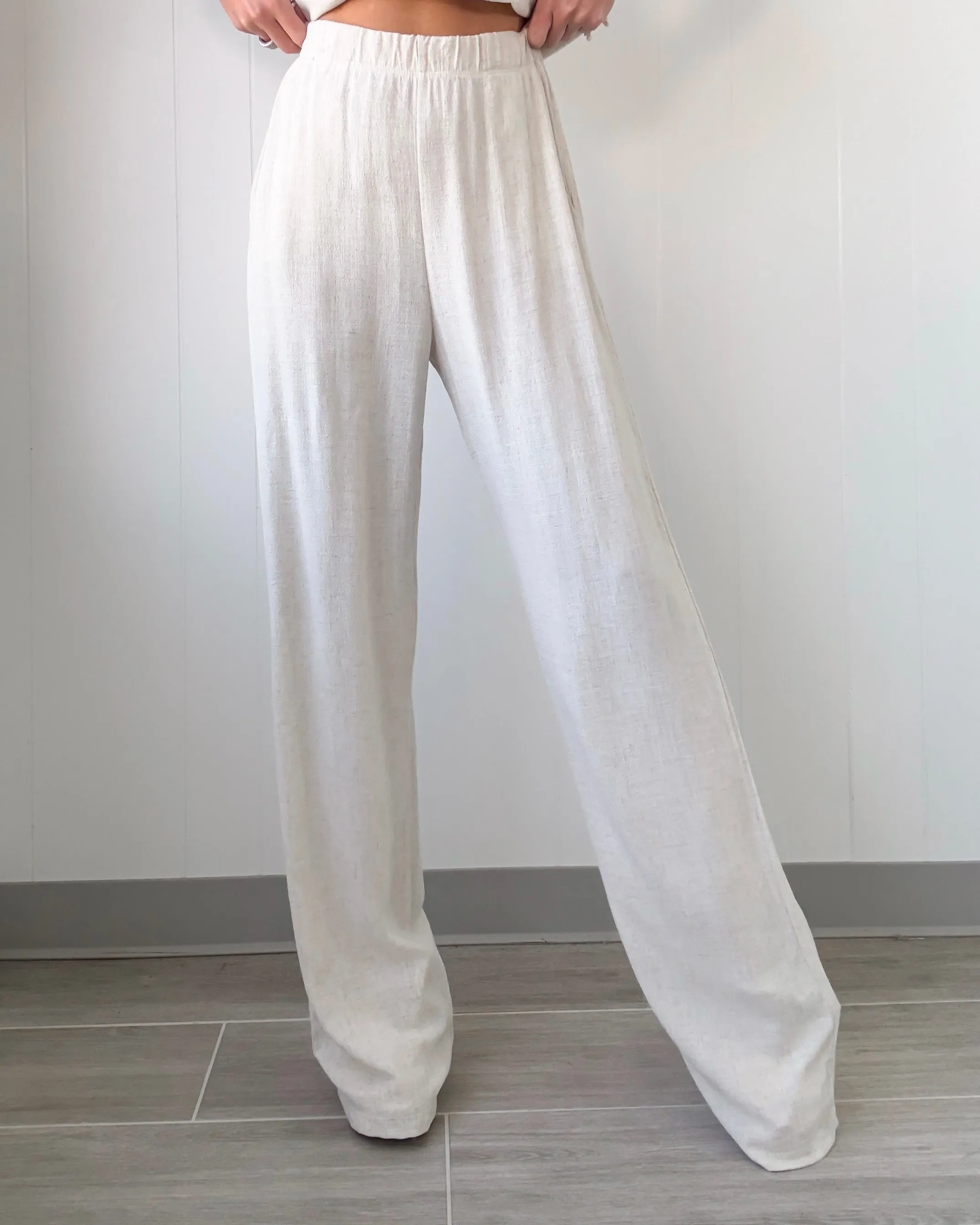 Airy Affair Leinen Weite Bein Hose - Hafer