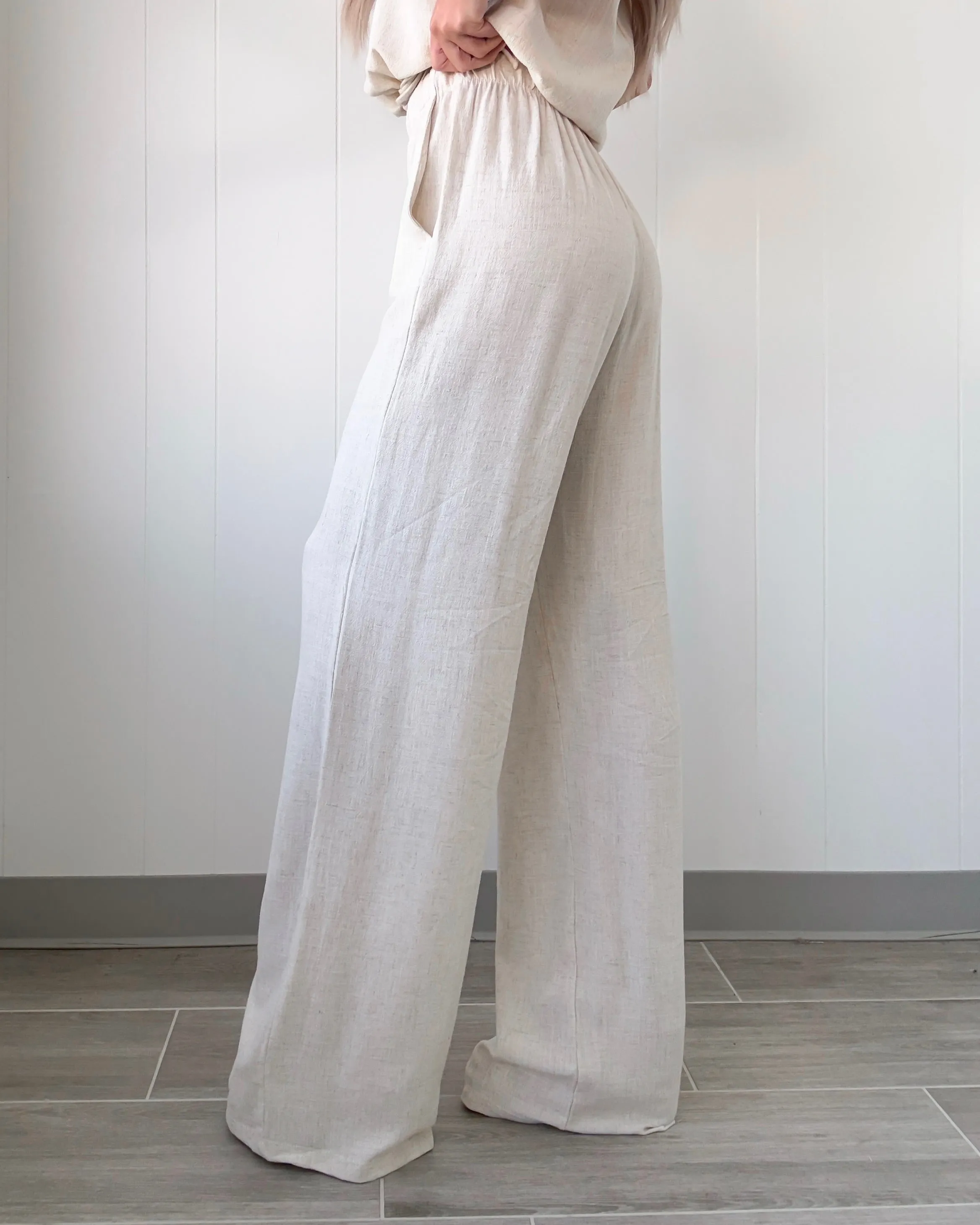 Airy Affair Leinen Weite Bein Hose - Hafer