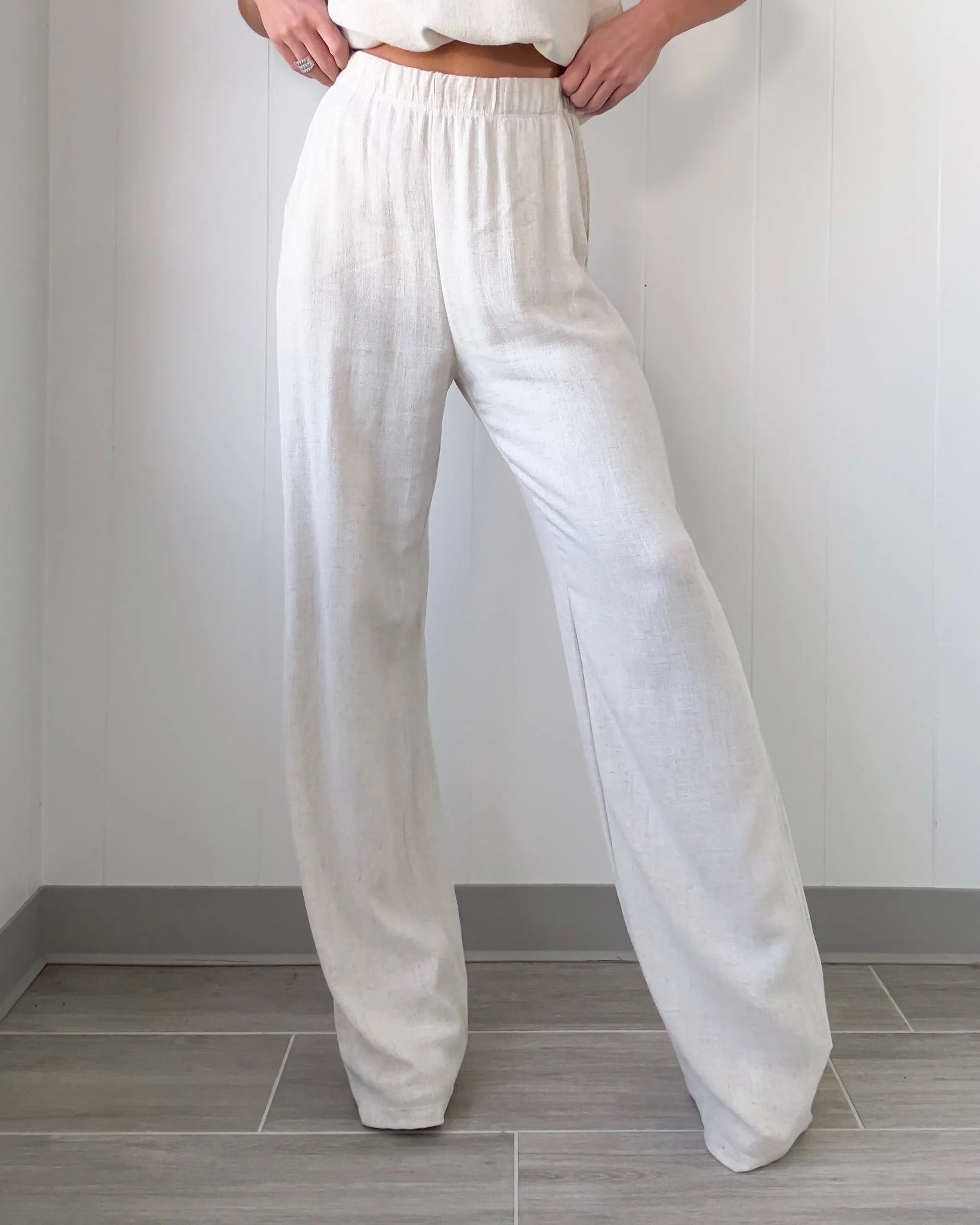Airy Affair Leinen Weite Bein Hose - Hafer