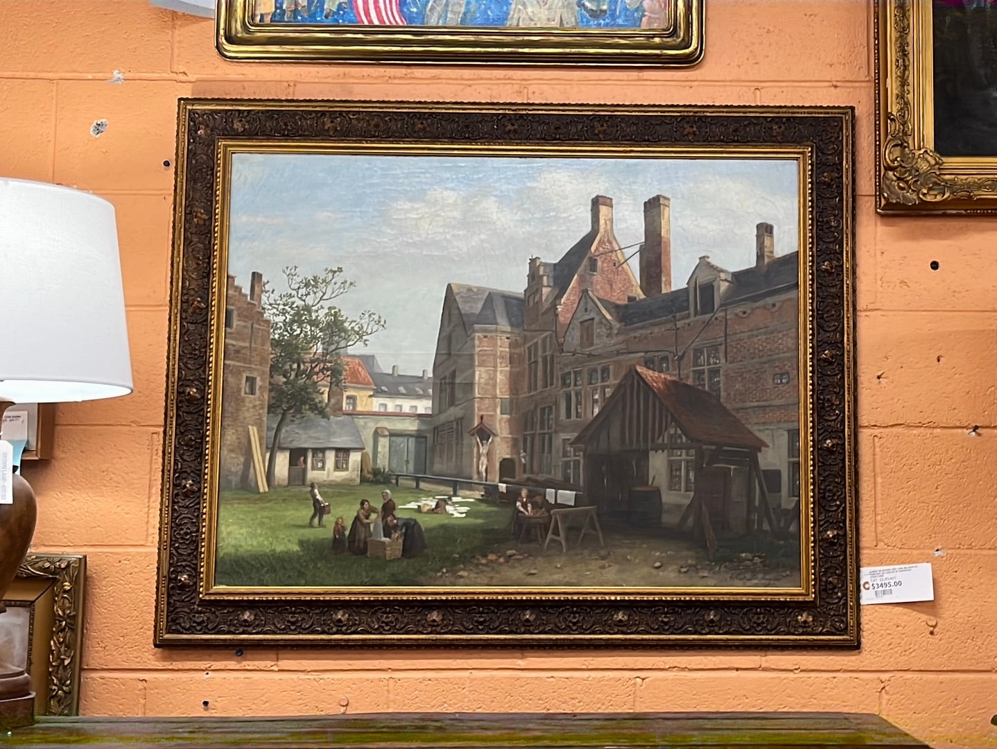 ALBERT DE KEYSER 1827-1896 BELGIAN OIL PAINTING ON CANVAS OF EUROPEAN COURTYARD classic mural painting
