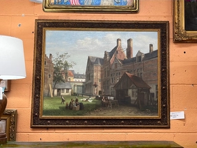ALBERT DE KEYSER 1827-1896 BELGIAN OIL PAINTING ON CANVAS OF EUROPEAN COURTYARD classic mural painting