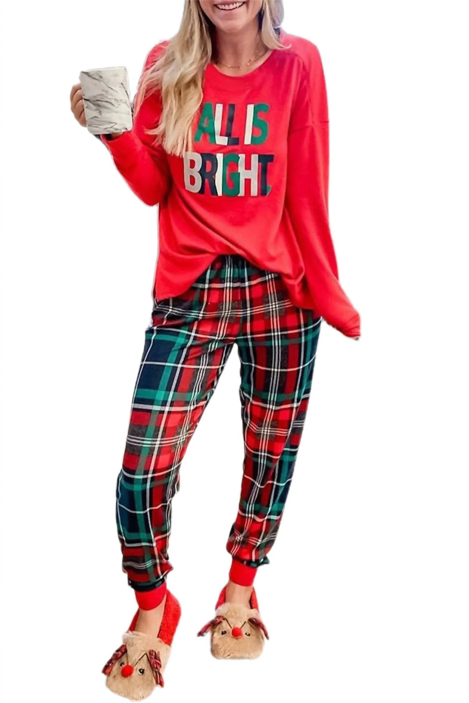 All Is Bright Feiertags-Pyjama-Set in Rot/kariert