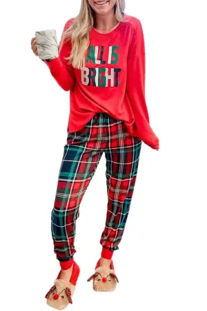 All Is Bright Feiertags-Pyjama-Set in Rot/kariert