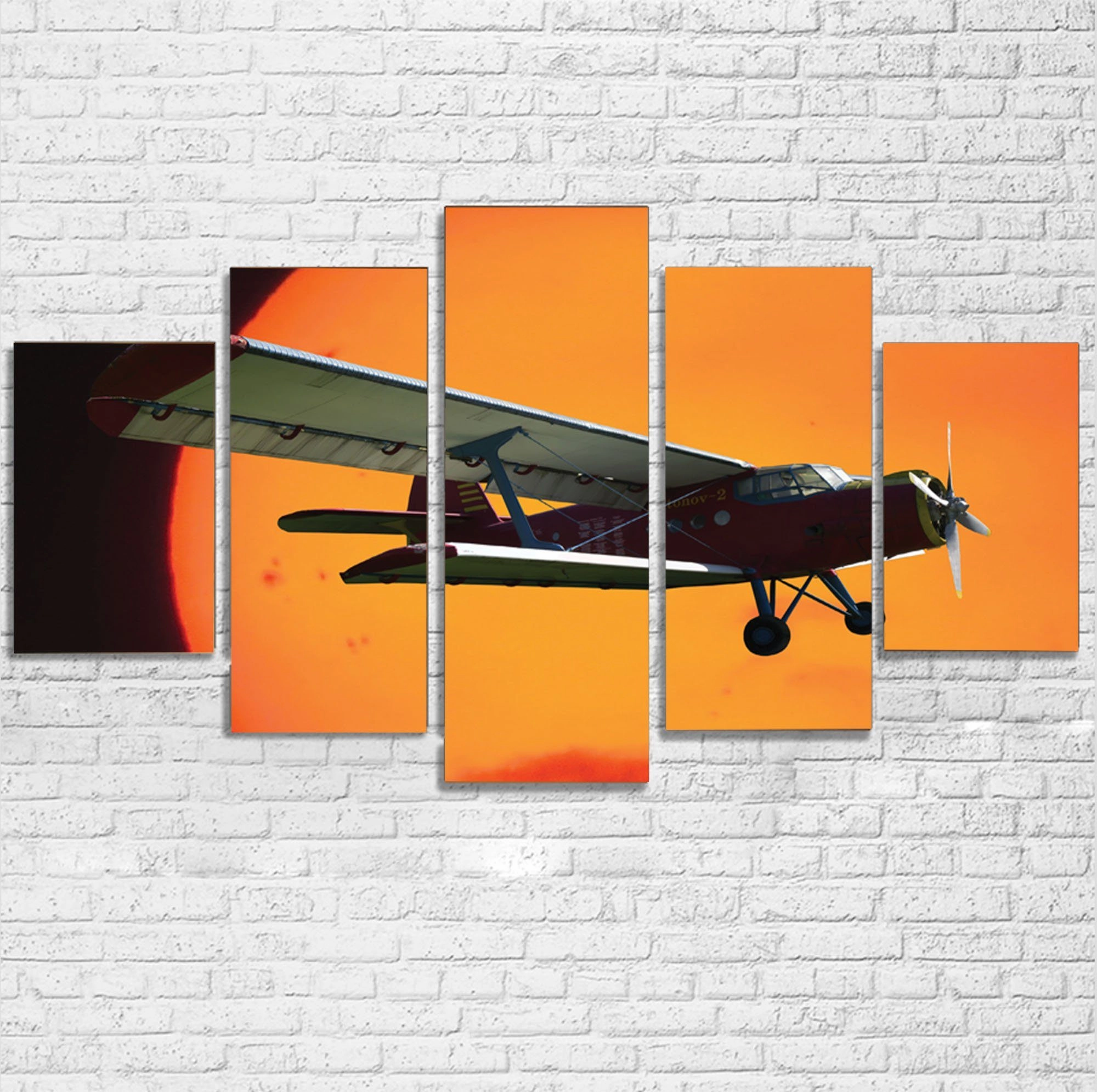 Amazing Antonov-2 With Sunset Printed Multiple Canvas Poster canvas mural art