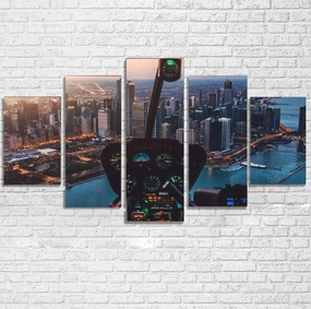 Amazing City View from Helicopter Cockpit Printed Multiple Canvas Poster canvas mural art