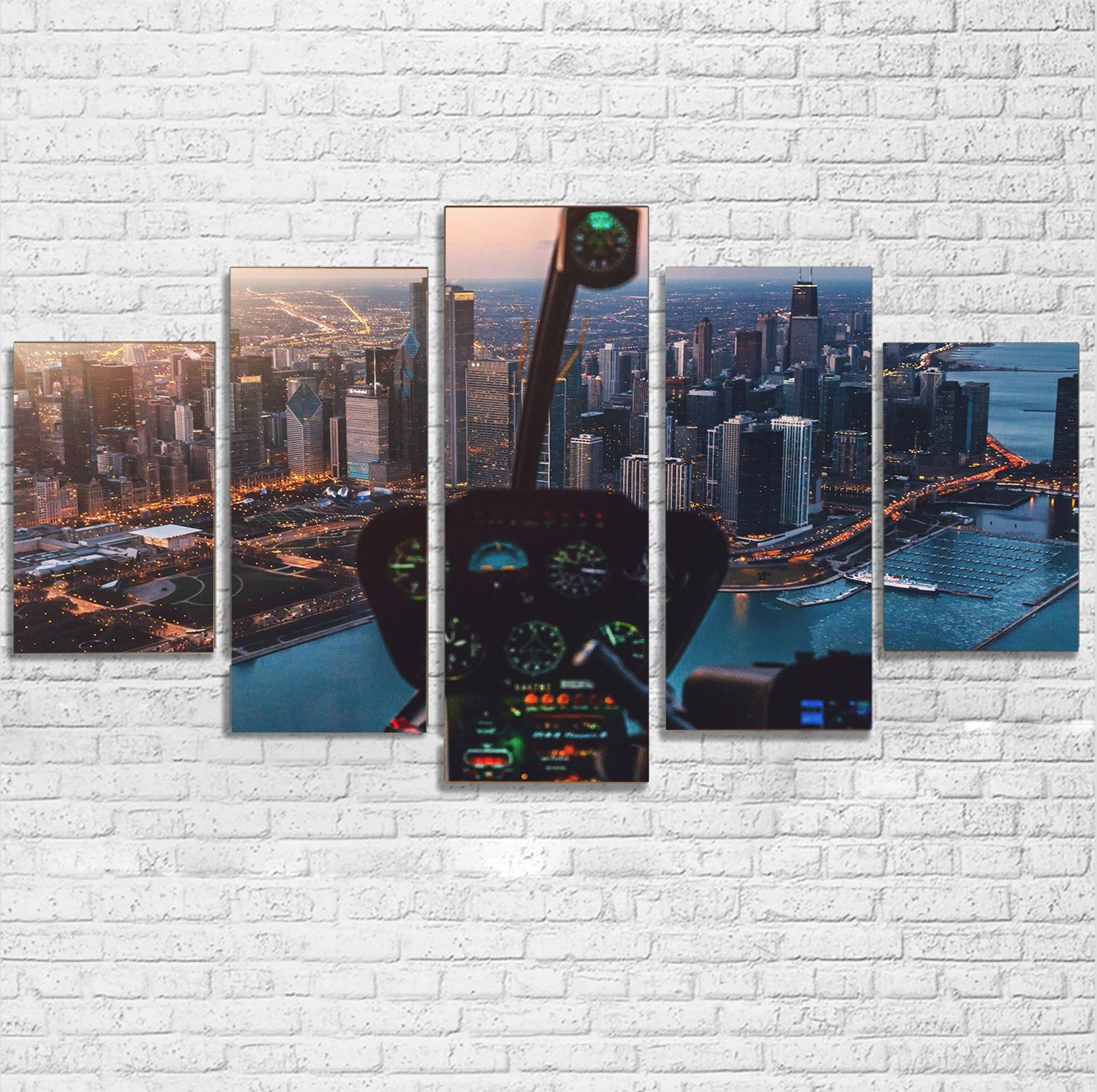 Amazing City View from Helicopter Cockpit Printed Multiple Canvas Poster canvas mural art