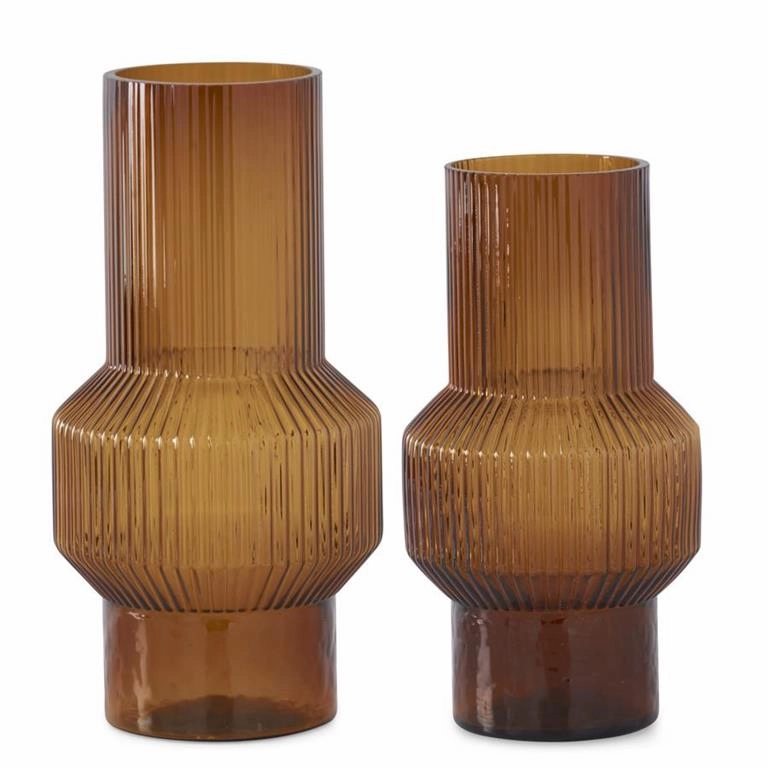 Amber Glass Vertical Ribbed Vases ( Multiple Sizes ) interior room decor