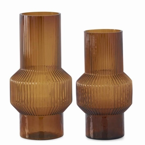 Amber Glass Vertical Ribbed Vases ( Multiple Sizes ) interior room decor