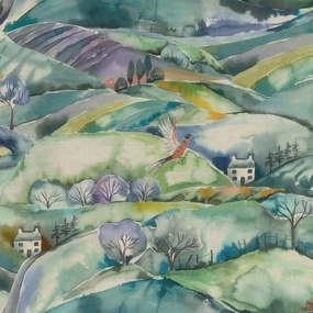 Ambleside Printed Cotton Fabric (By The Metre) Teal elegant table cloth  