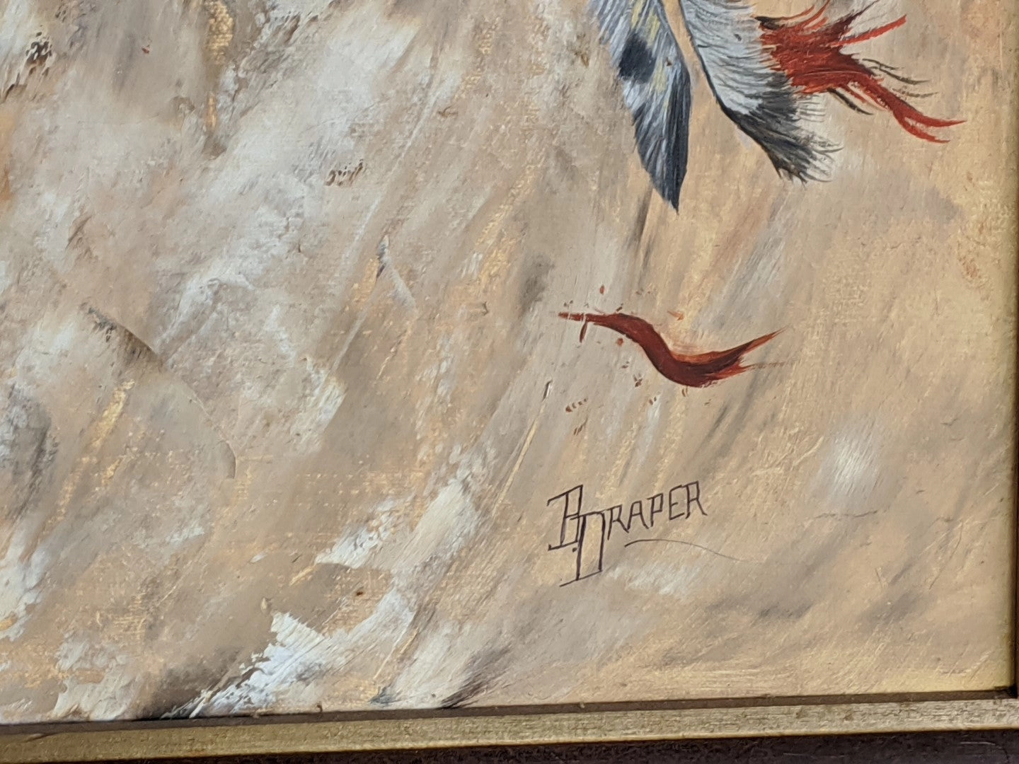 AMERICAN INDIAN HORIZONTAL OIL PAINTING BY B. DRAPER