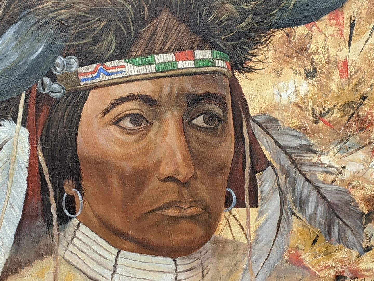 AMERICAN INDIAN HORIZONTAL OIL PAINTING BY B. DRAPER