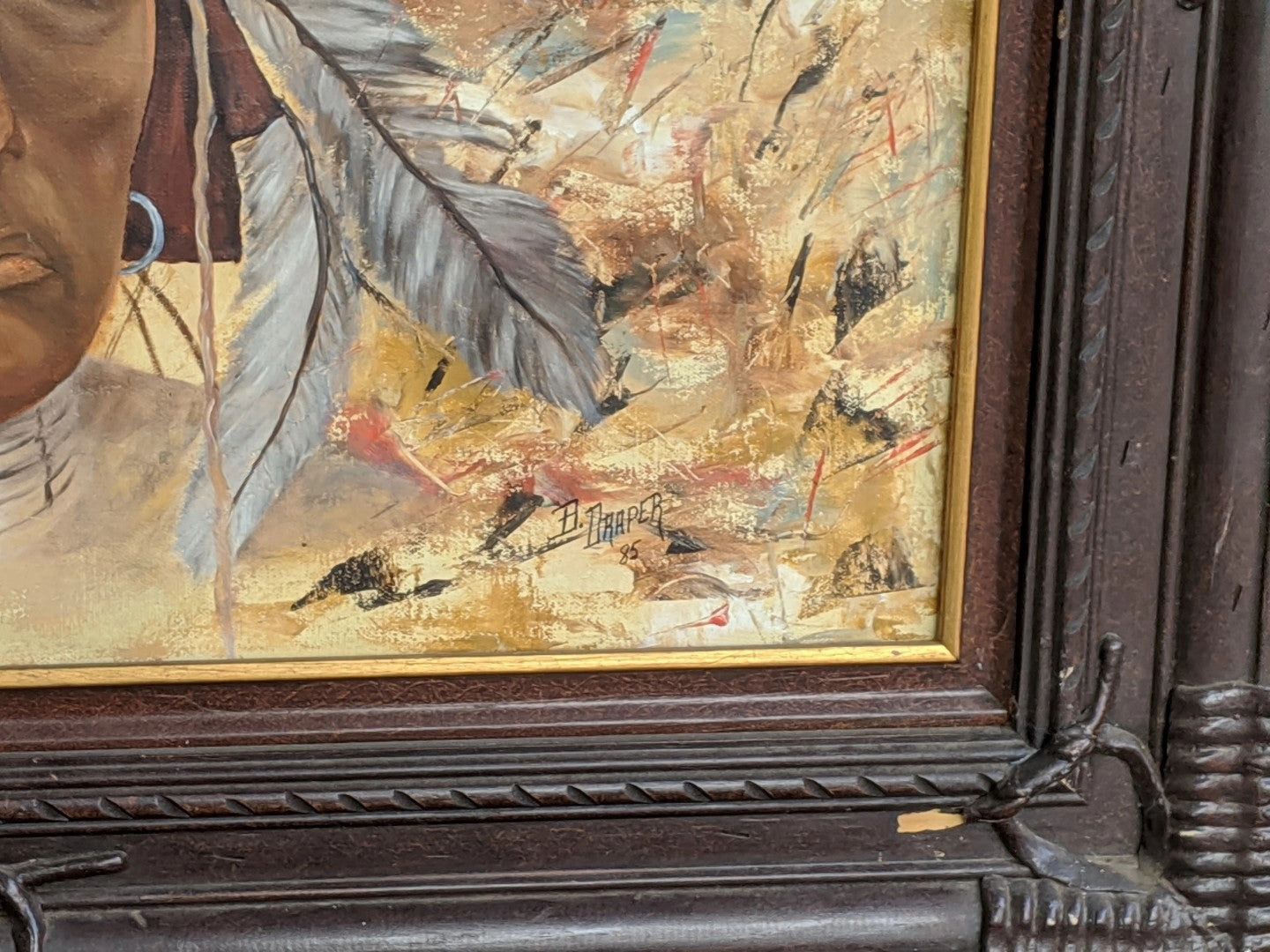 AMERICAN INDIAN HORIZONTAL OIL PAINTING BY B. DRAPER
