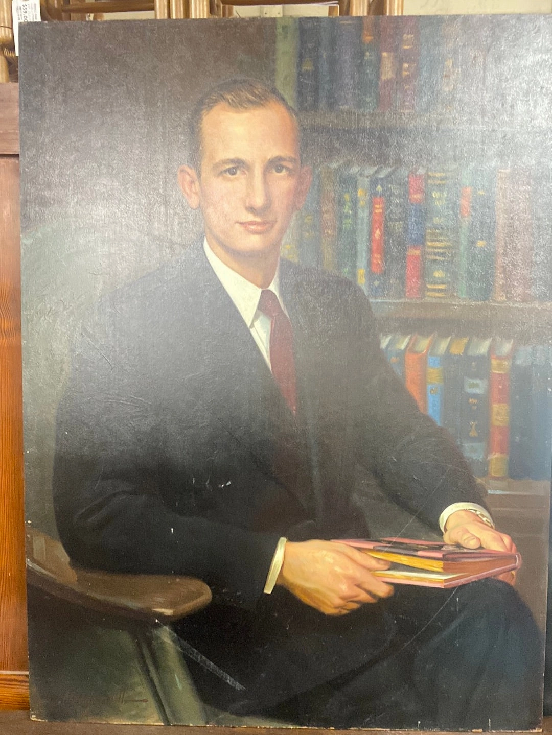 AMERICAN PORTAIT OIL PAINTING OF BANKER UNFRAMED classic mural painting