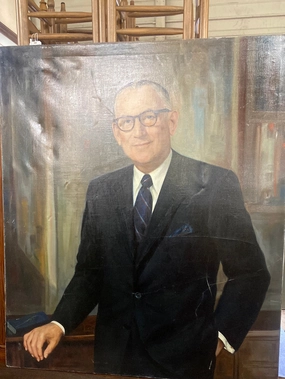 AMERICAN PORTRAIT OIL PAINTING OF DISTINGUISHED OLDER GENTLEMAN UNFRAMED - AS FOUND classic mural painting