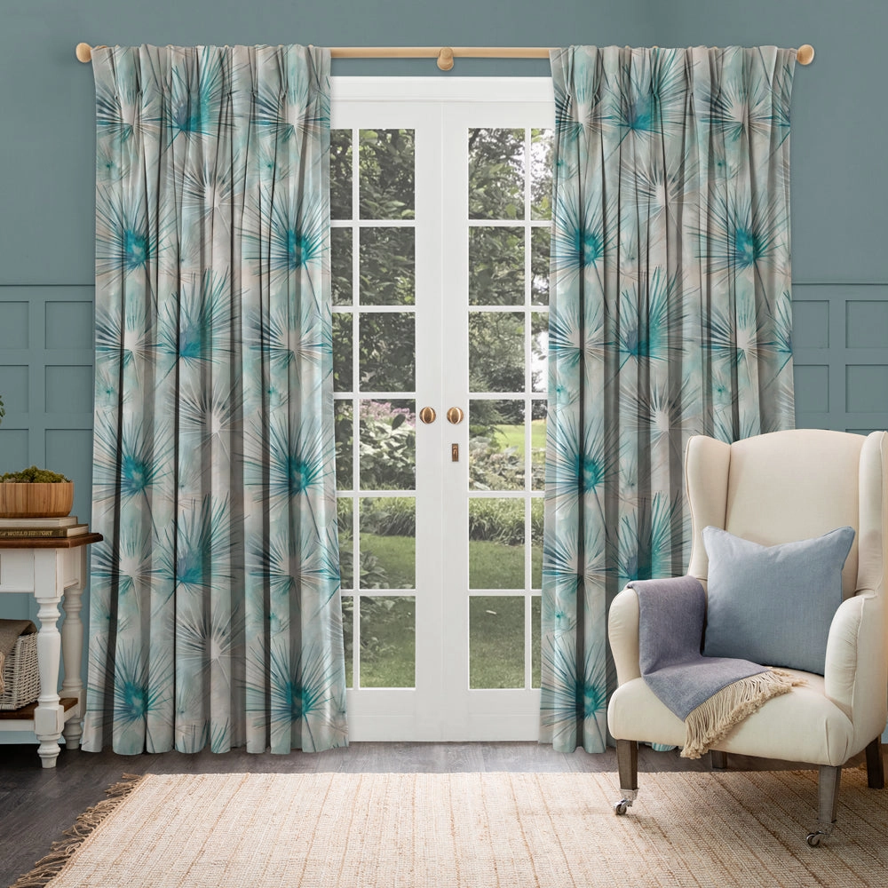 Amida Linen Printed Made to Measure Curtains Cobalt