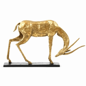 Antelope Straight Horn Statue in Gold Leaf home display ornament
