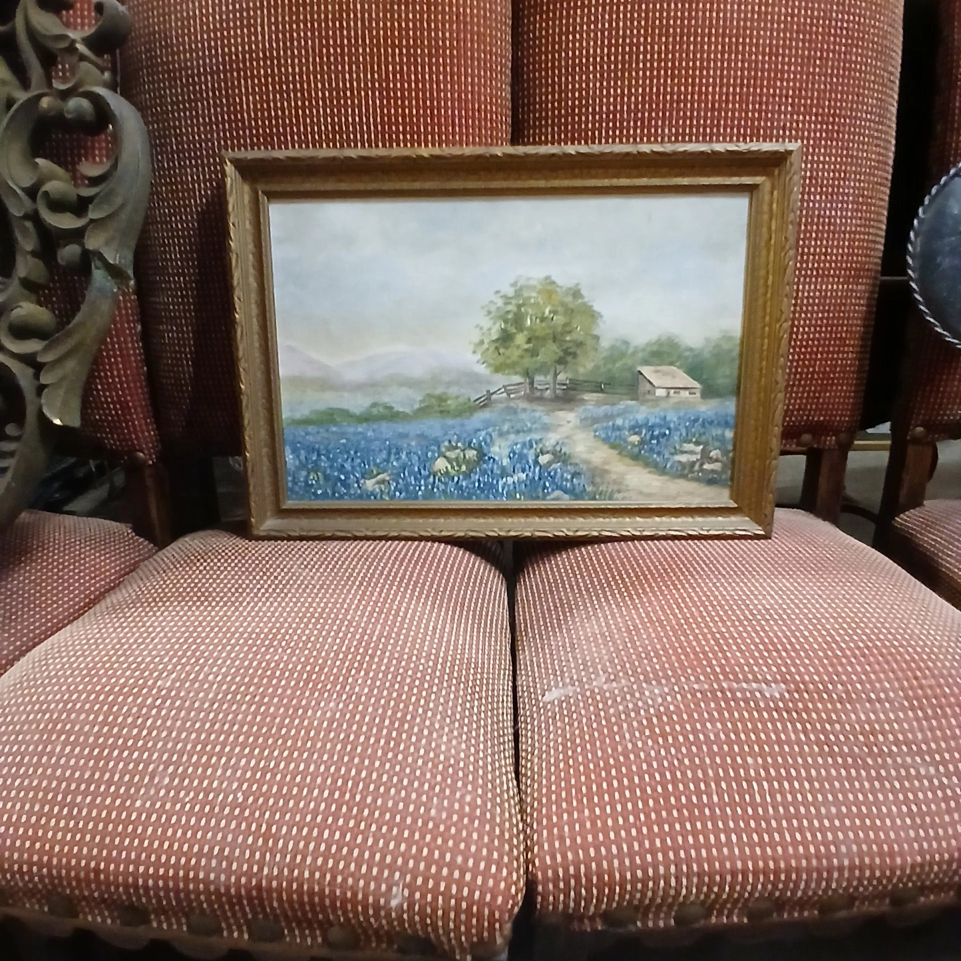ANTIQUE BLUEBONNET OIL PAINTING SIGNED MISS MARTHA KATE HAGGARD classic mural painting