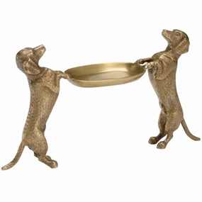 Antique Brass Dachsund Dogs Holding a Small Tray home display ornament