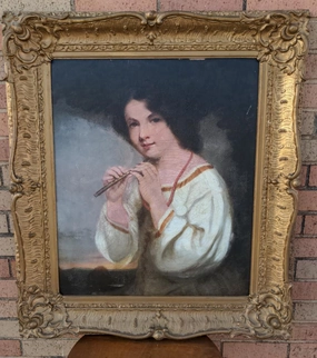 ANTIQUE GOLD FRAME PORTRAIT OIL PAINTING OF A YOUNG GIRL classic mural painting