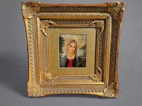 ANTIQUE PAINTING ON PANEL MADONNA AFTER BOTICELLI IN NEW FRAME 19TH CENTURY classic mural painting